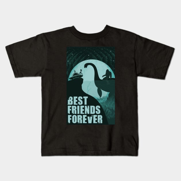 Best Friends Ever - Ufo bigfoot loch ness monster Kids T-Shirt by Tesszero